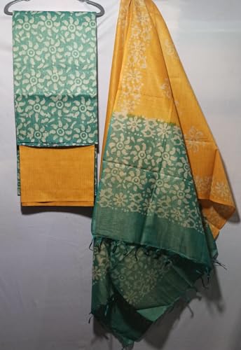 Image of STB-SILK TEXTILES BHAGALPUR Women's Bhagalpuri Cotton Silk Batik Print Unstitched Salwar Suit Dress Material With Dupatta | Women's Dress Material For Girls