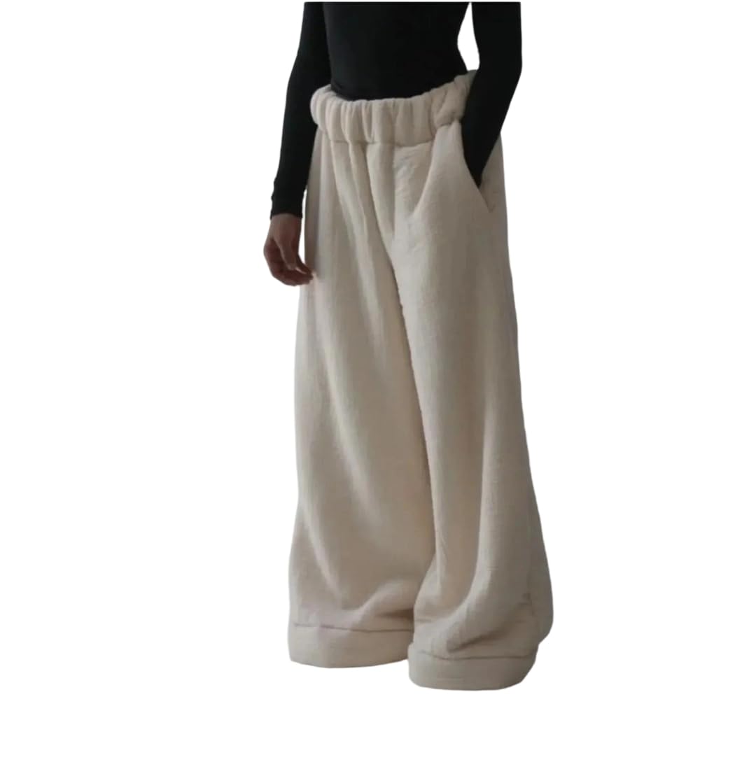 Womens Winter Warm Pure Color Street Casual Loose Straight Wide-Leg Pants Home Wear Outdoor Wear Pants
