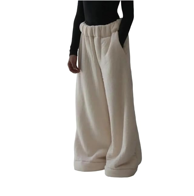 Womens Winter Warm Pure Color Street Casual Loose Straight Wide-Leg Pants Home Wear Outdoor Wear Pants