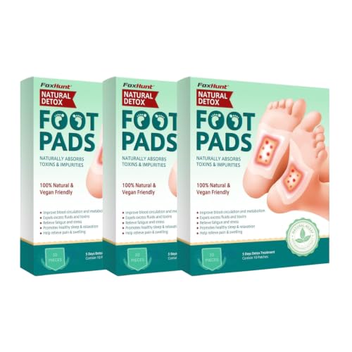 Image of FoxHunt Detox Foot Patches for Weight Loss & Toxin Removal | Natural Ginger Herbal Foot Pads for Deep Cleansing & Body Detox | Foot Patch for Pain Relief & Detoxification | Foot Pads for Women & Men (Pack of 3)