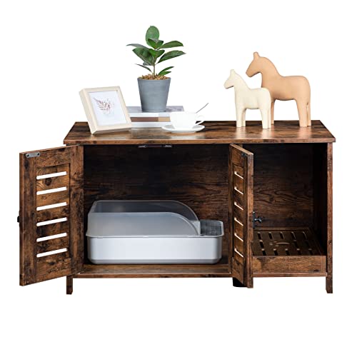 Hoobro Litter Box Enclosure, Cat Washroom, Double Door Cat House, Hidden Litter Box Furniture, Splash-Proof Litter Control Board, Large Size, Side Table, Coffee Bedside Table, Rustic Brown Fg80Mw01 #TOP6