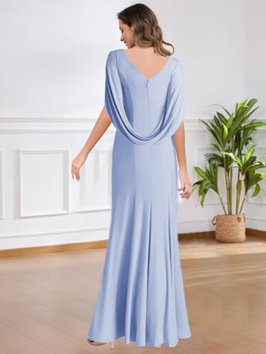 Women's Mermaid Mother of The Bride Dress with Cape Floor Length Lace Formal Evening Gown3