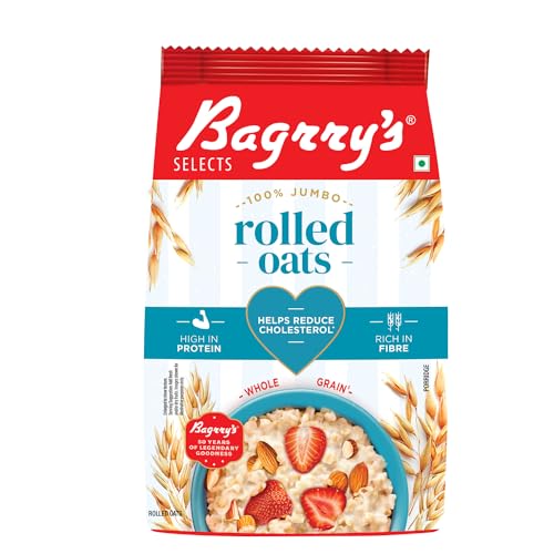Bagrry’s 100% Jumbo Rolled Oats 1kg | Prebiotic, Whole Grain, High Fibre & Protein Breakfast Cereal | Non-GMO Oats | No Added Sugar & Preservatives | 