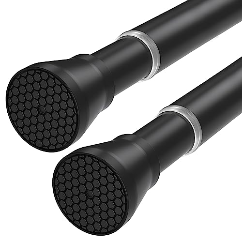 Image of Black Tension Rods for Windows 28 to 48 Inch 2 Pack Spring Curtains Rod Tension Curtain Rod Expandable Pressure Curtain Rod Tension No Drill Adjustable Curtain Rods for Bathroom,Doorway,Door