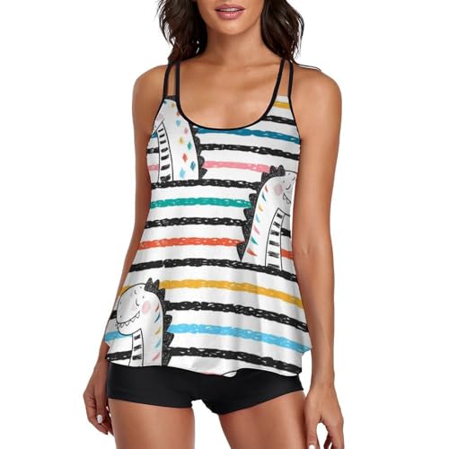 Maillot de bain tankini femme dinosaure rayé short de garçon robe de plage pour l'été