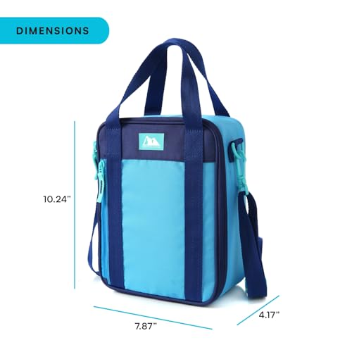 Image of Arctic Zone Urban Kids Lunch Box Combo with Ice Pack and Strap, True Blue | Kids lunch box with reusable gel ice pack and sandwich container, 2 compartment insulated cooler for school or travel lunch