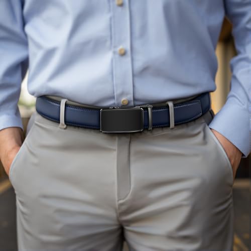 Image of KEMISANT Men Belt 2 Pack, Leather Ratchet Belt Easy Click Slide For Men 1 3 /8 inch,Cut for Fit