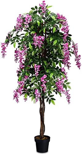 Goplus 6FT Ficus Artificial Tree, Fake Wisteria Tree in Nursery Pot, Greenery Faux Floor Plant, Tall Artificial Plants for Indoor Outdoor Bedroom Living Room Decor