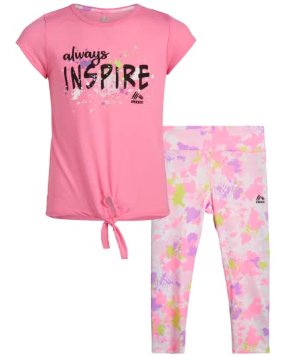 Rbx Girls' Activewear Set - Short Sleeve Performance T-Shirt And Capri Leggings (6X-12), Size 10-12, Pink Sunshine #TOP2