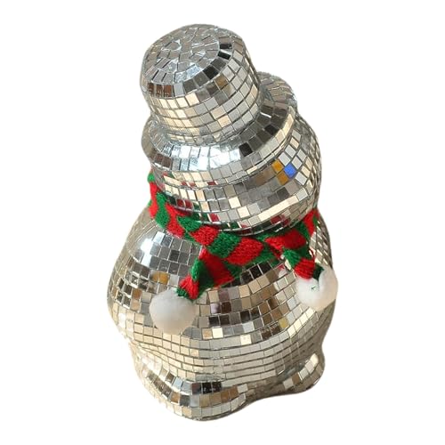 大きなミラーボール雪だるま、卓上ミラーボール, スカーフ デザイン 雪だるま ディスコ ボール デスク オーナメント 鏡面反射, ダイニング テーブル用のレトロな目玉装飾スカーフ デザイン人形