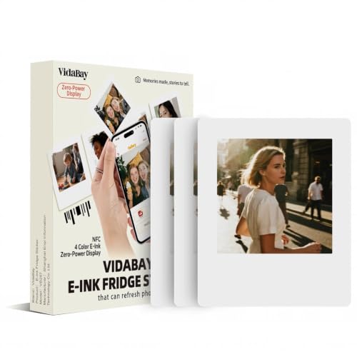 E-Paper Fridge Magnet Classic Plus, E-Ink Battery-Free Instant Photo Style Display, Wireless NFC Picture Frame, Phone-Controlled Acrylic Memo Board for Party/Travel/Home & Gifts 3Pcs(White)
