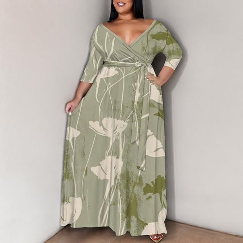 Image of SUZONANA Women's Plus Size Maxi Dresses Casual Loose Short Sleeve Long Maxi Dress with Belt Wedding