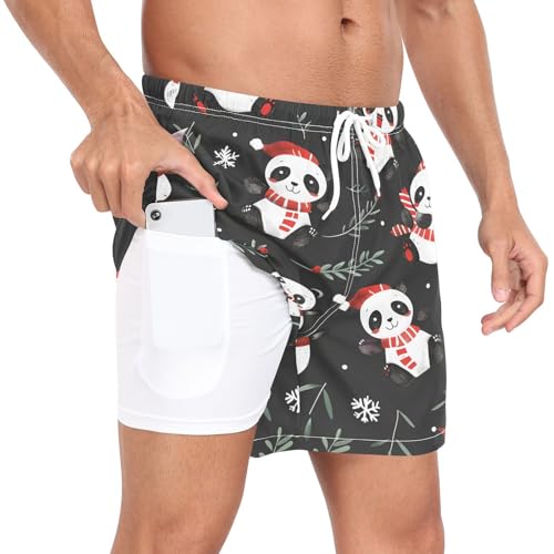 Xmas Panda Spruce Branch Men's Swim Trunks with Liner Quick Dry Beach Shorts Swimwear Bathing Suit S-XXL4