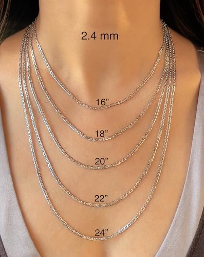 JEWELHEART 14K Real Gold Flat Mariner Chain - 1.9mm 2.4mm 3.05mm Diamond Cut Anchor Link Chain Necklace For Men - Dainty White Gold Pendant Necklace For Women with Lobster Clasp 16" 18" 20" 22" 24"2