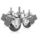 POWERTEC 2-1/2 Inch Threaded Stem Caster Wheels Set of 4 with Brake & 400 lbs Loads, Heavy Duty 1/2'-13 x 1' Stem Casters, Dual Locking TPR Rubber Castor Wheels for Furniture, Cart, Dolly & Workbench