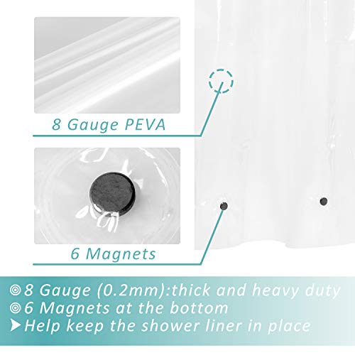 Mrs Awesome Long Shower Curtain Liner with 6 Magnets 72 x 78 inch, PEVA 8G Thick & Heavy Duty Plastic Shower Curtain for Bathroom, Waterproof,72x78, Clear