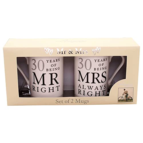 Widdle Gifts 30th Anniversary Set of 2 China Mugs 'Mr Right & Mrs Always Right' Pearl Anniversary