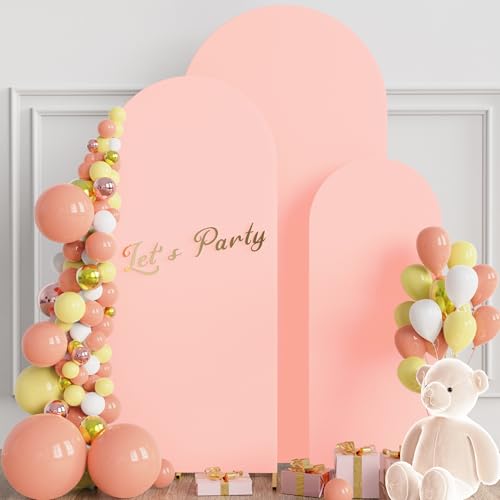 Image of Wokceer Wedding Arch Backdrop Cover 6FT, 5FT, 4FT Set of 3 Spandex Fitted Blushing Pink Arch Covers for Round Top Chiara Arch Backdrop Stands Cover for Birthday Party Ceremony Decor