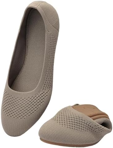 Puxowe Damen Strick-Ballerinas mit Rundkappe Flache Slip-On Schuhe Superweich für Komfort Bequem für Spaziergänge Niedriger Keilabsatz Lässiger Stil