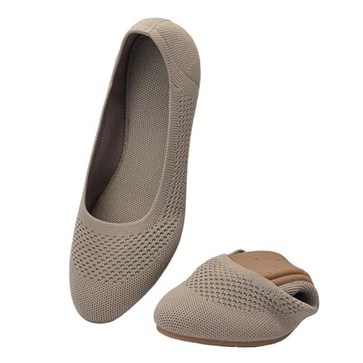 Puxowe Damen Ballerina Runde Zehe Stricken Flache Schuhe Komfort Weich Slip On Ballerina Walking Flats Schuhe für Frauen Niedriger Keil Lässig 36 EU Khaki