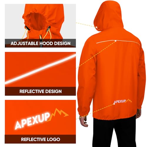 Image of APEXUP Packable Rain Jacket Men Waterproof Lightweight Raincoat with Hood