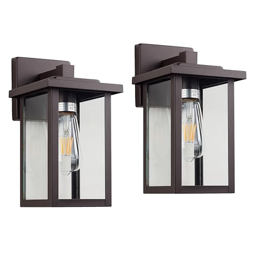Image of Oil Rubbed Bronze Outdoor Light Fixture, Outdoor Wall Lantern 2 Pack with Clear Water Glass, 11 Inch Outside Light for House Entryway Garage Porch