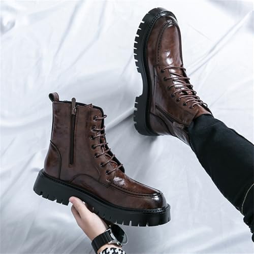 Men's Genuine Leather Round Toe Lace Up Oxford Shoes Side Zipper Platform Combat Boots with Lug Sole Comfortable Ankle Chukka Boots for Fall Winter Outdoor Military Casual Business Work4