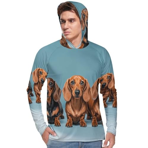Mens UPF 50+ Sun Protection Hoodie Rash Guard Long Sleeve Sun Shirt Hiking Three Dachshunds Fishing Hoodie-2