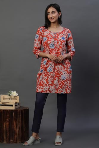 Image of Aurelia Women's Cotton Straight Fit Floral Print Straight Kurti