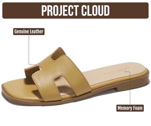 Image of Project Cloud 100% Genuine Leather Sandals for Women 2026 - Fashion Flat Womens Sandals with Memory Foam Insole Slides Sandals Women Footwear - Mules Women's Sandals (Jannel)