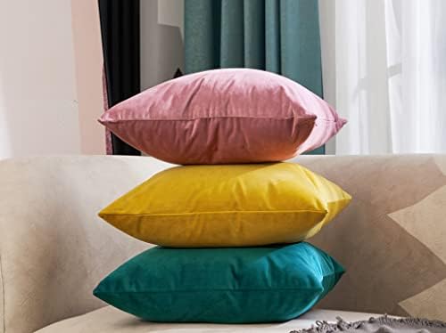 Lutanky Velvet Cushion covers (Pack of 2) Soft Throw Pillow Cases Decorative Square Cushion Cover for Sofa Home Decor 18" X 18" 45 x 45 cm(dark yellow, 2 pieces)
