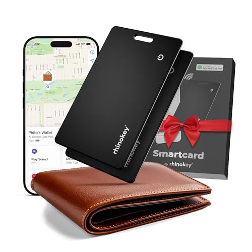 Image of Rhinokey Apple MFi Certified Wallet Tracker Card Works with Apple Find My (iOS Only) Slim 0.07in Rechargeable IP68 Waterproof Tracker Item Finder Credit Card Tracker with Keychain Hole for Luggage