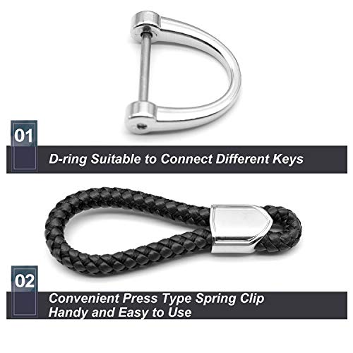 Infipar Car Key Fob Keychains Leather Keys Chain Sturdy Metal Holder With D-Ring For Men And Women 1 Pack Black, Long #TOP4