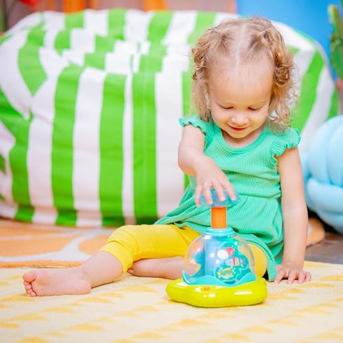 Bright Starts, 10042 Press & Glow Spinner, Musikspielzeug Kreisel mit blinkenden Lichtern und Melodien, fördert die Motorik und das Verstehen von Ursache und Wirkung, 19.05 x 17.78 x 21.59 cm