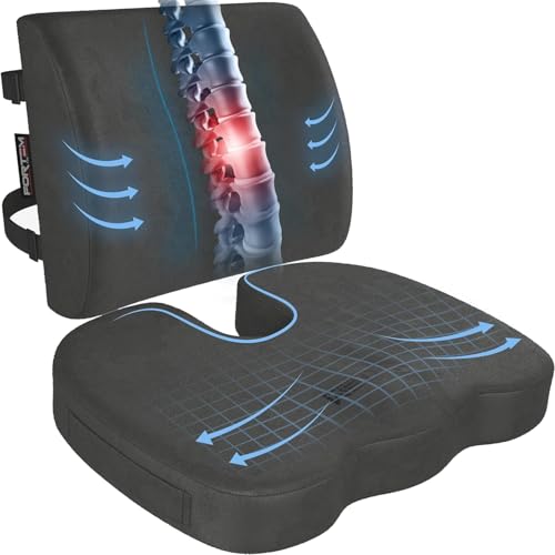 FORTEM Seat Cushion, Office Chair Cushion, Lumbar Support Pillow for Office Chair, Memory Foam Sciatica Coccyx Tailbone Pressure Pain Relief, Car Sitting Pad, Washable Non Slip