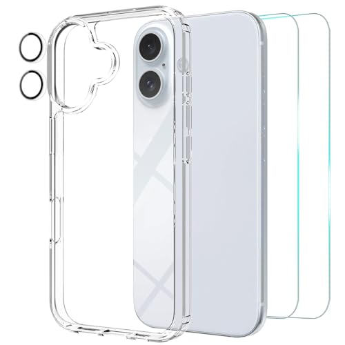 FanTEK Compatible with iPhone 16 Case with 2pcs Screen Protectors and 1pcs Camera Lens Protector, Clear Crystal Phone Case Compatible with iPhone 16 6.1 Inch by FanTEK - Used condition - US$4.49