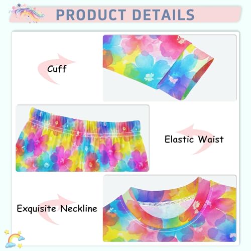 Pajama Sets Long Sleeve Colorful Floral Pattern Soft Comfy Sleepwear 2 Piece PJS 3-8T4