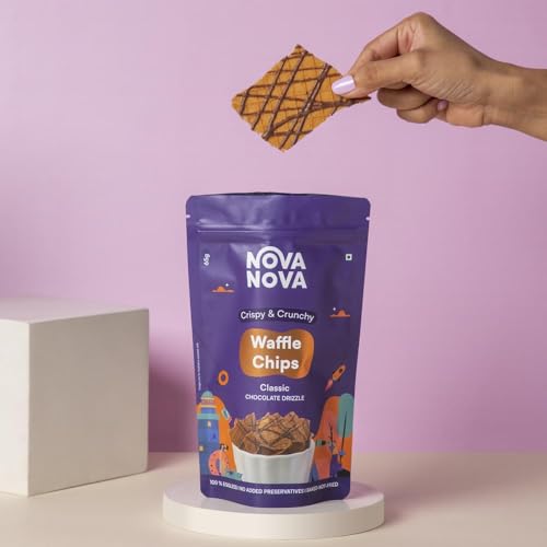 Image of Nova Nova Waffle Chips - Classic with Chocolate Drizzle | 100% Eggless | Freshly Baked | Pack of 2 (130g)
