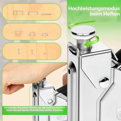 AECCN Handtacker Set - 3 in 1 Tacker für Holz Stoff Möbel Dachpappe - Tackerpistole mit 2100 Klammern - TÜV GS Geprüft - Inkl Klammerentferner