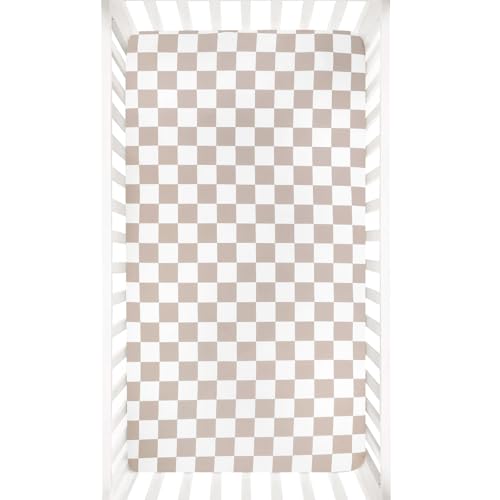 DILIMI Fitted Crib Sheets for Baby Boys and Girls, Ultra-Soft Breathable Baby Crib Sheet Fits Standard Crib and Toddler Mattress, Coffee Checkered
