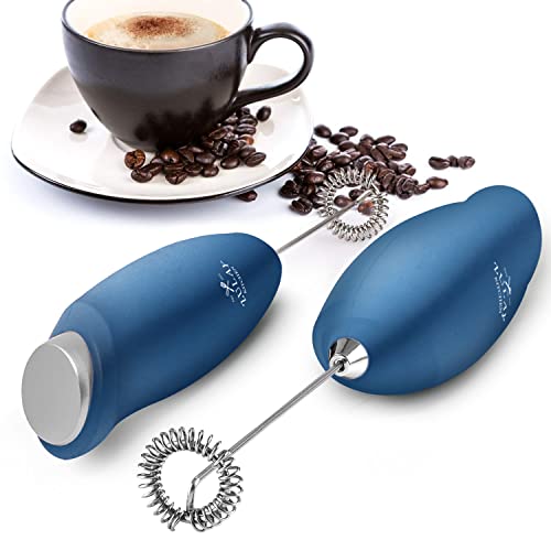Image of Zulay Kitchen Powerful Rechargeable Milk Frother Handheld Lux Foam Maker for Lattes, Metallic Blue