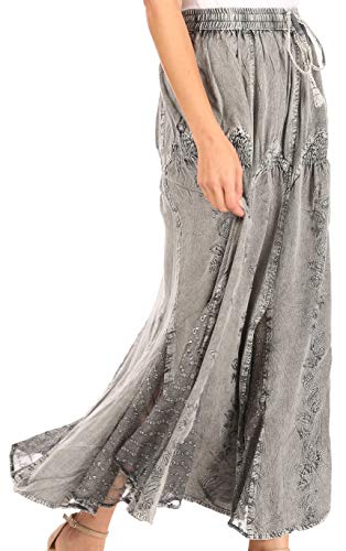 Sakkas Olivia Womens Maxi Bohemian Gypsy Long Skirt with Elastic Waist and Lace3
