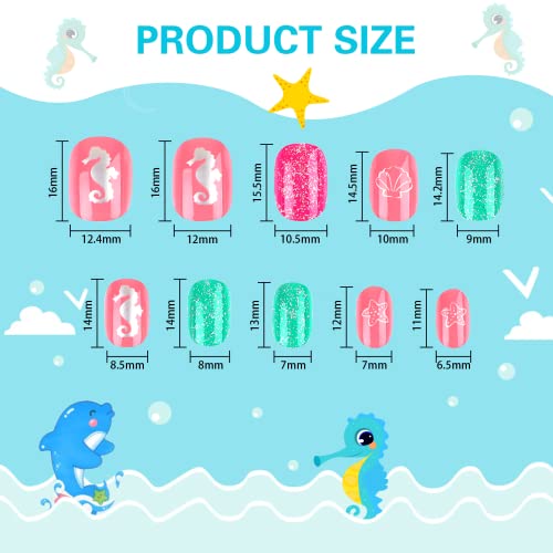 192Pcs Fake Press On Nails For Kids Pre-Glue Full Cover Short False Nail Tips Stick On Nails For Kids Children Lovely Gift Girls Nail Art Decoration #TOP1