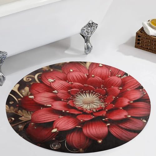 Alfombra redonda de terciopelo coral con flores rojas para puerta 6