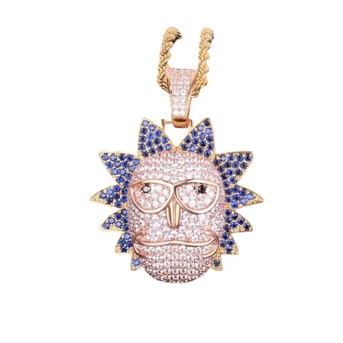 THAIJAIDANG Men's Cartoon Character Face Pendant Iced Out Necklace Cubic Personality Hip Hop Rock Jewelry