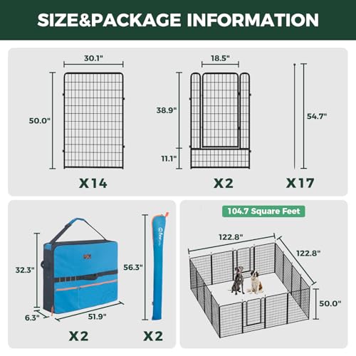 Image of FXW Rollick Unleashed Dog Playpen for Indoor, Yard, RV Camping, 50 inch 16 Panels Dog Pen with Playpen Storage Bag (2 Packs) for Large Dogs, Black│Patented