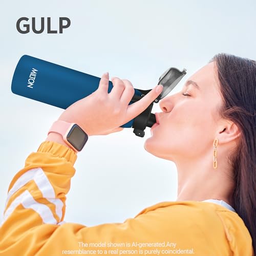 Image of Milton Dual Flow 900 Thermosteel Water Bottle 900 ml with One Touch Safety Lock & Twin Lid Sip or Gulp,Long Hours Hot & Cold,Leak Proof,ISI Certified,Vacuum Insulated,for Office,Gym,School,Dark Blue