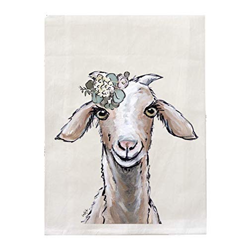 Gifts for Mom - Goat Tea Towel - Goat Flour Sack Towel - Farmhouse Kitchen Decor - Goat Lover Gifts - Goat Gift for Goat Lovers - Flower Crown Goat Kitchen Decor