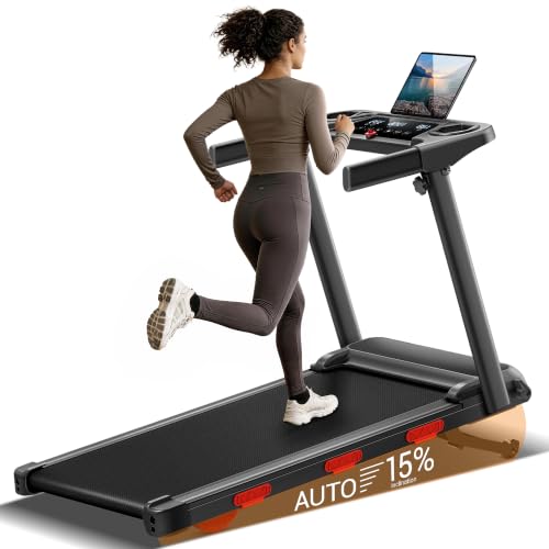 CURSOR 15% Auto Incline Treadmills for Home, 10S Folds Away Portable Treadmill with Led Screen & Handle Bar Up to 300LBS Capacity, 3.0HP 7-Layer Shock-Absorbing Walking Pad Treadmill 0.6-7.2MPH