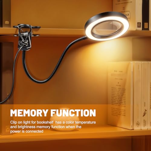 Akynite 10X Magnifying Glass with Light and Clip, 3 Colours 10 Brightness, LED Magnifier Lamp Flexible for Crafts Knitting Sewing Modelling, USB Magnifying Reading Light for Elderly, Black